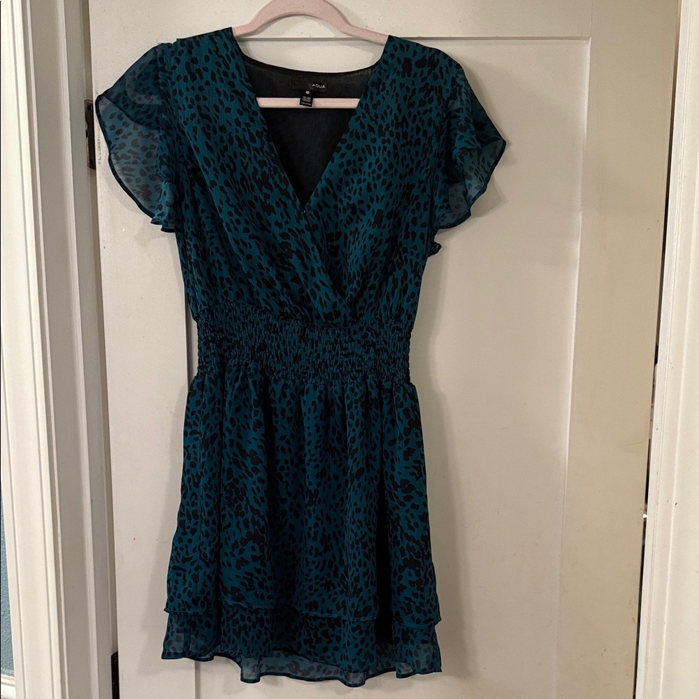 Aqua Teal and Black Leopard Mini Dress